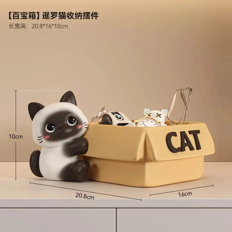 Siamese Cat Key Holder Elegant Luxury Creative Desktop Organizer Figurine For Entryway Shoe Cabinet New Home Gift For Women Vue