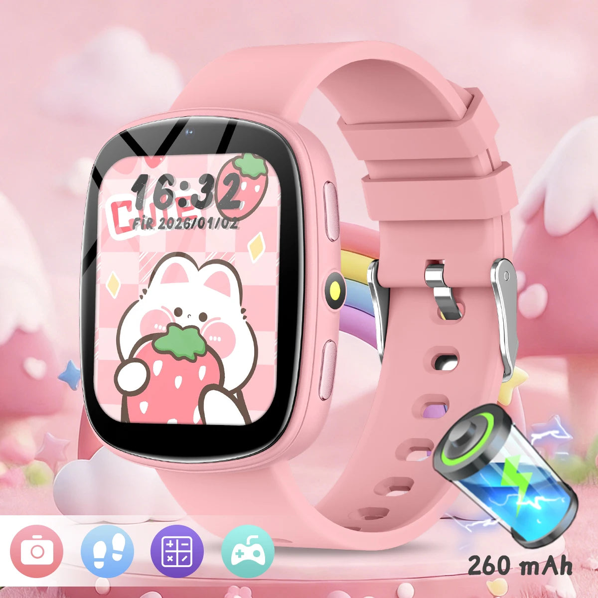 2026 Kids Games Smartwatch 1.83''HD Screen Camera 22 Interesting Games Sleep Monitor Alarm Clock Calculator Children Watch Gifts Vue pink