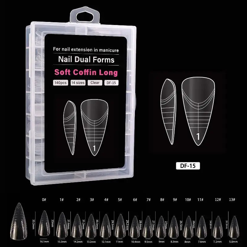 140Pcs Coffin Style Dual Nail Template Kit for Professional Nail Artists Vue DF15