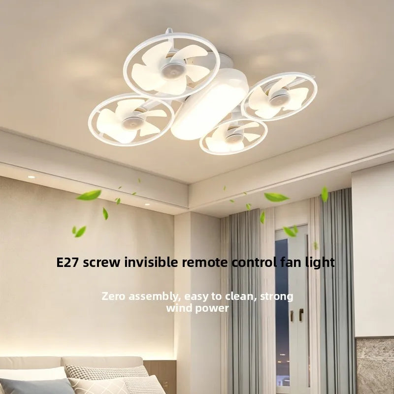 Nordic LED Ceiling Fan Light Foldable Blades 3 Color Dimmable Invisible Fan Lamp for Bedroom Home Decor Vue