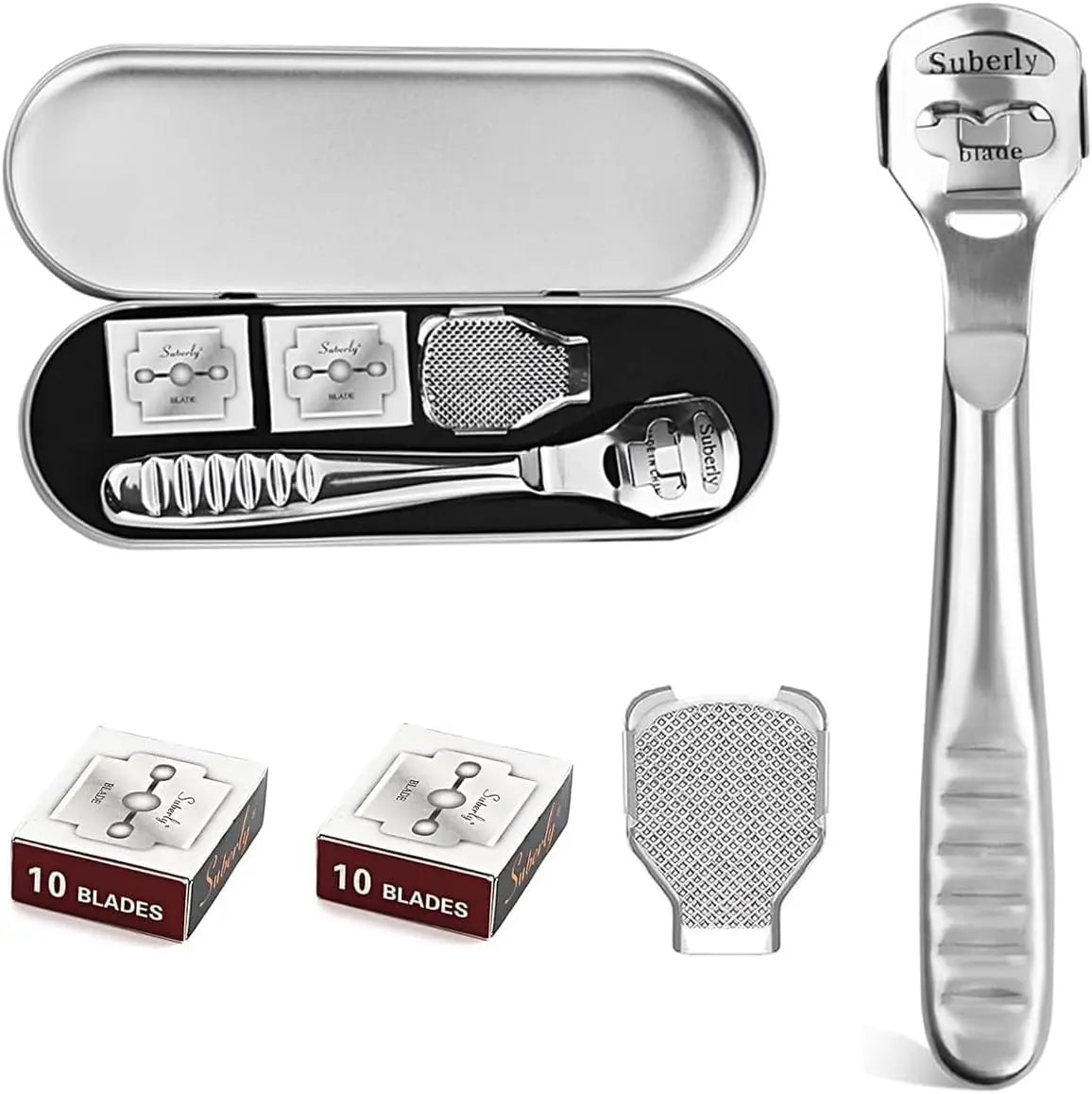 Stainless Steel Foot Callus Remover, Suitable for Removing Dry and Wet Calluses, Is A Foot Care Tool That Comes with 20 Blades. Vue 1Set