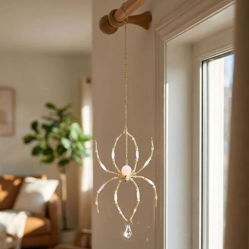 Eight-Leg Spider Shape Crystal Spider Sun Catcher Handmade Gold-Tone Chain Window Hanging Spider Decor Light Refracting Vue