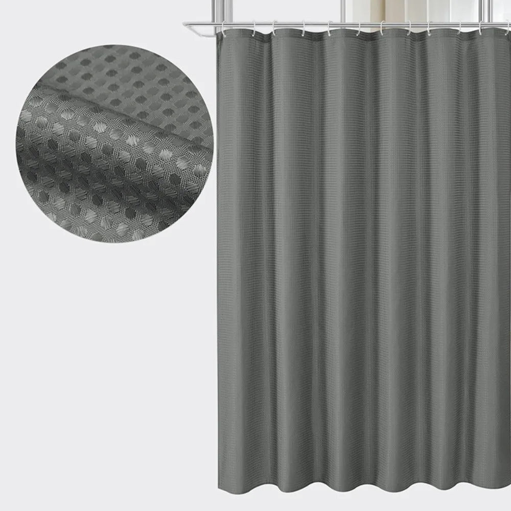 Waterproof Plain Waffle Shower Curtain Mildew-proof Solid Color Shading Curtain Polyester with Hooks Bathroom Partition Curtain Vue Grey- 90-180cm