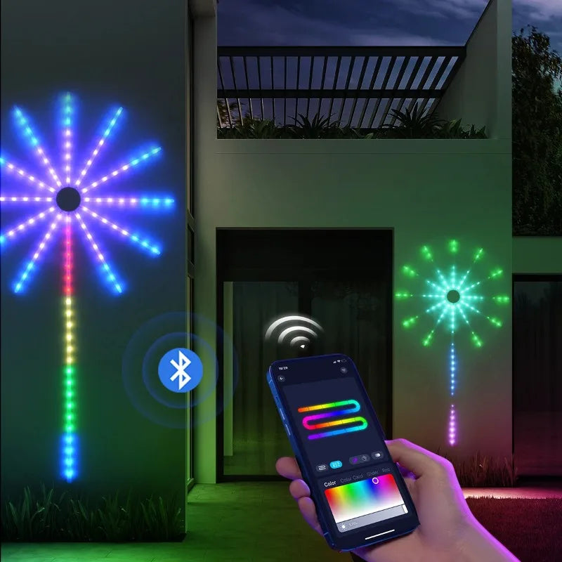 RGBIC Fireworks Light LED String Light USB Fairy Garland Lights Music Sync Timer for Christmas Garden Wedding Outdoor Decor Vue 1.5M