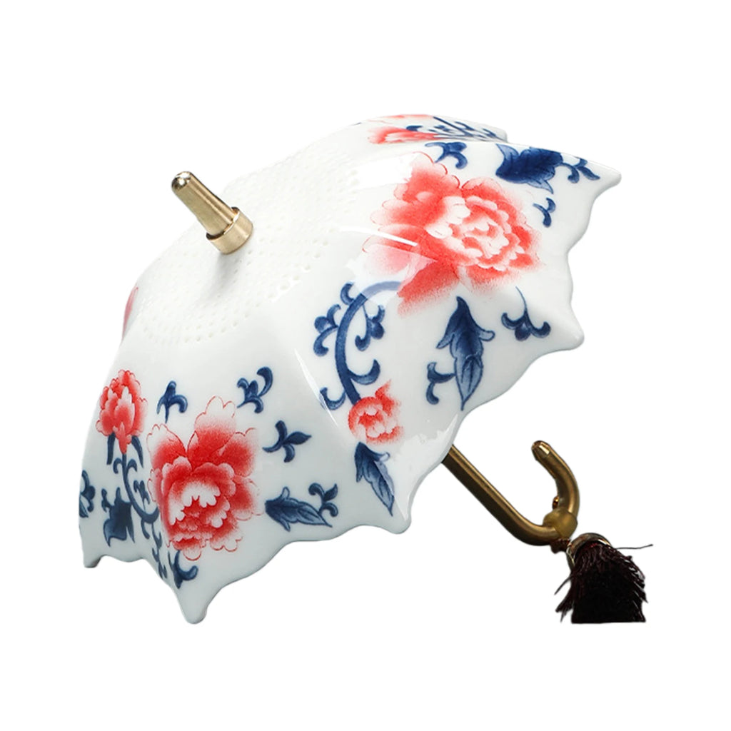 Ceramic Umbrella Tea Strainer & Base – Blue & White Porcelain Porcelain Tea Strainer Vue Peony Flowers China Mainland