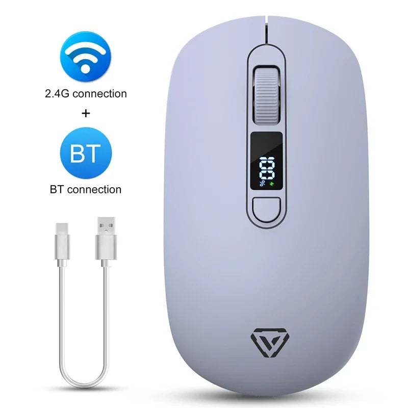 Lenovo Wireless Mouse Bluetooth 2.4G With Smart Display Silent Portable Silent Click Mouse Rechargeable Office Computers Laptops Vue Purple