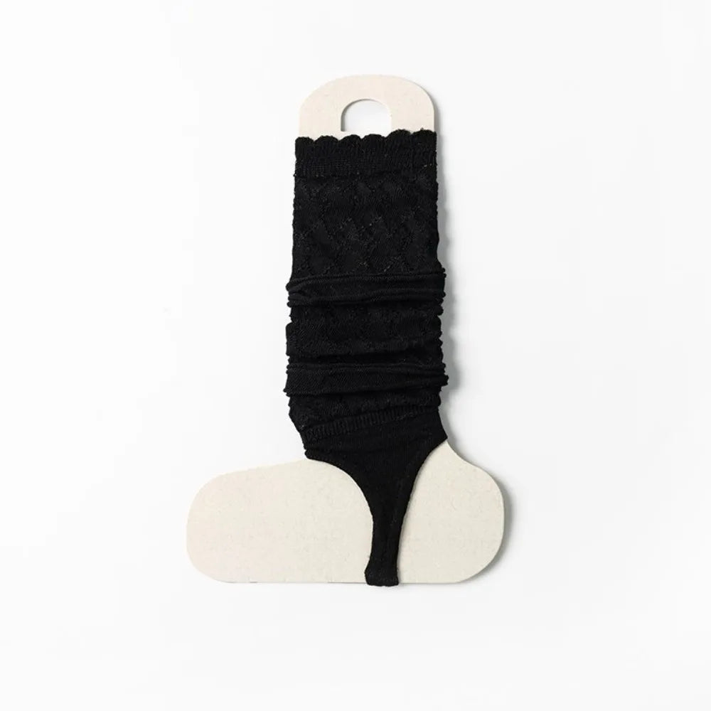 1 Pair Thin Knit Stirrup Slouch Socks Hollow Pattern Breathable Feel Vue Black 35-39