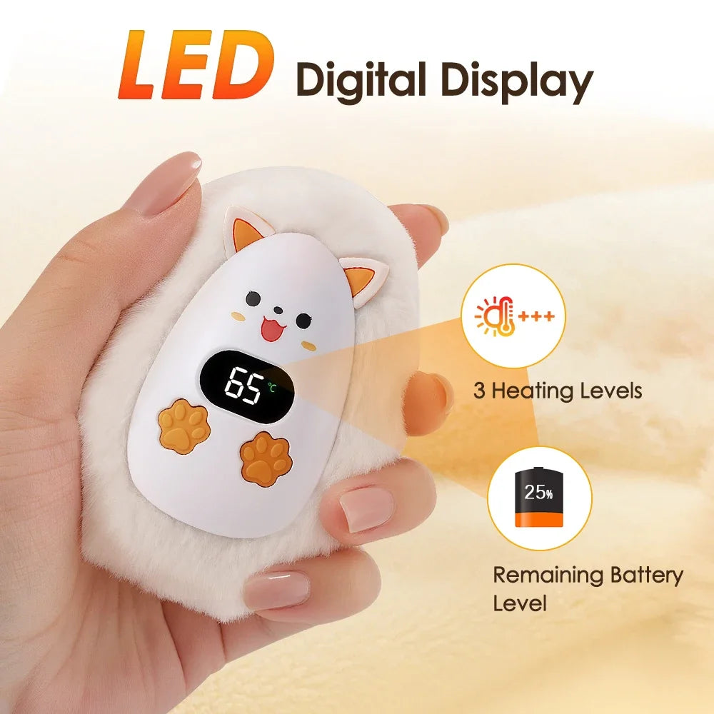 Mini Electric Hand Warmer Digital Display Thermostat Portable Plush Hand Warmer with Efficient Heating forWinter Office Home Use Vue