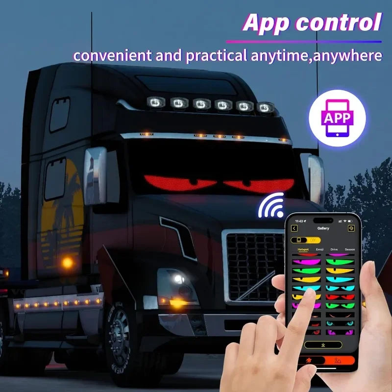 LED Eyes for Truck Windshield DIY Programmable LED Matrix Panel with Bluetooth APP & Remote Control for Truck/Windshield Vue