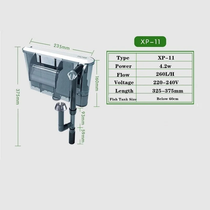 Aquarium Filter Hang On Aquarium Filtration External Water Pumps Ultra-Silent Waterfall Maker Wall Mounted Fish Tank Filter Vue XP-11