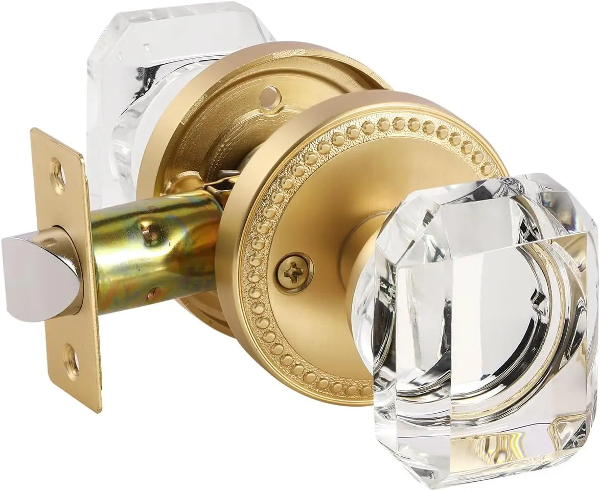 Antique Brass Door Knobs Crystal Door Knob Passage Door Knobs Glass Interior Door Knob for Hall and Closet Zinc Alloy Vue Passage-gold brushed CN