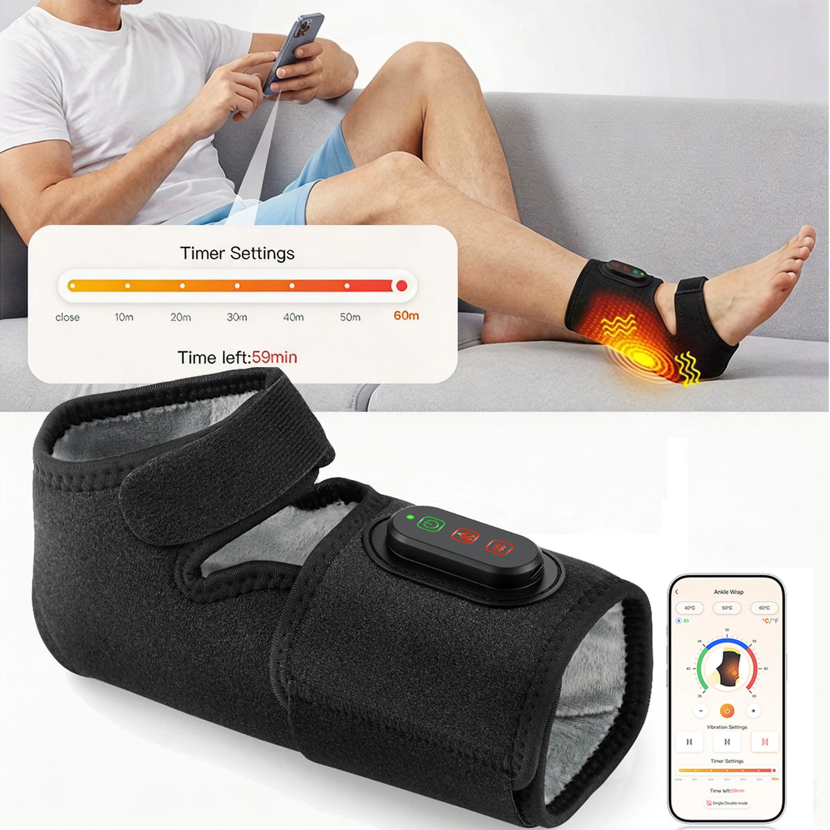 Cordless Heated Ankle Massager Wrap | App & Button Control Ankle Massager Wrap Vue