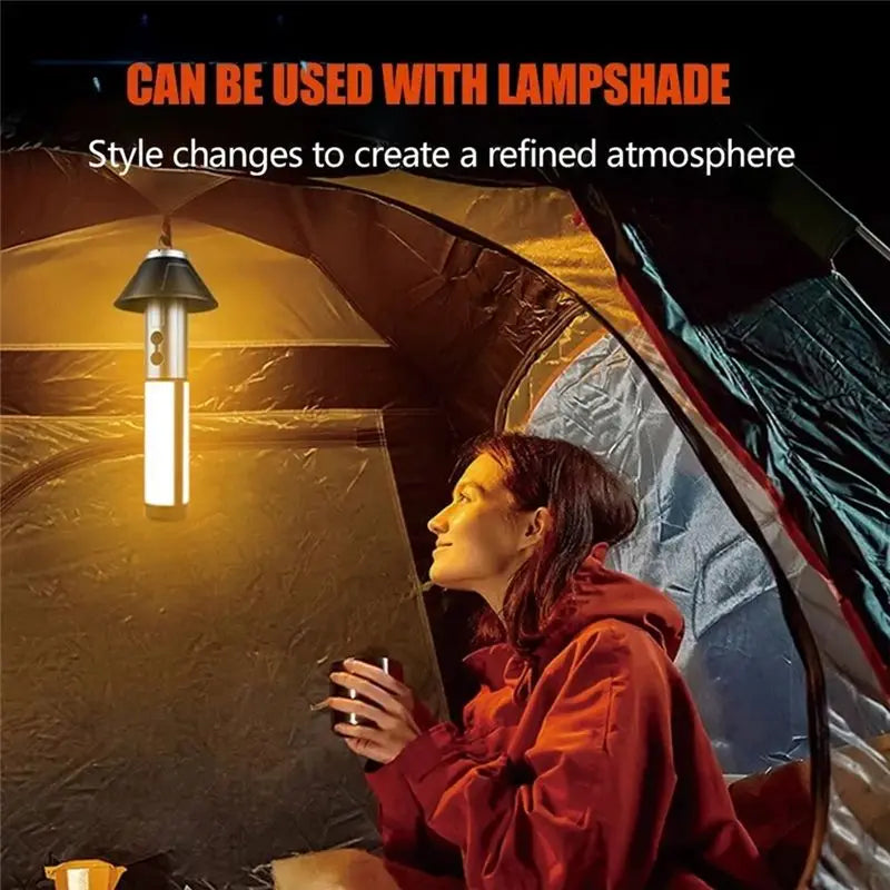 ABKW-Camping Light Multi-Functional Rechargeable Telescopic Lantern Flashlight 2 In 1 Outdoor Emergency Work Light Vue