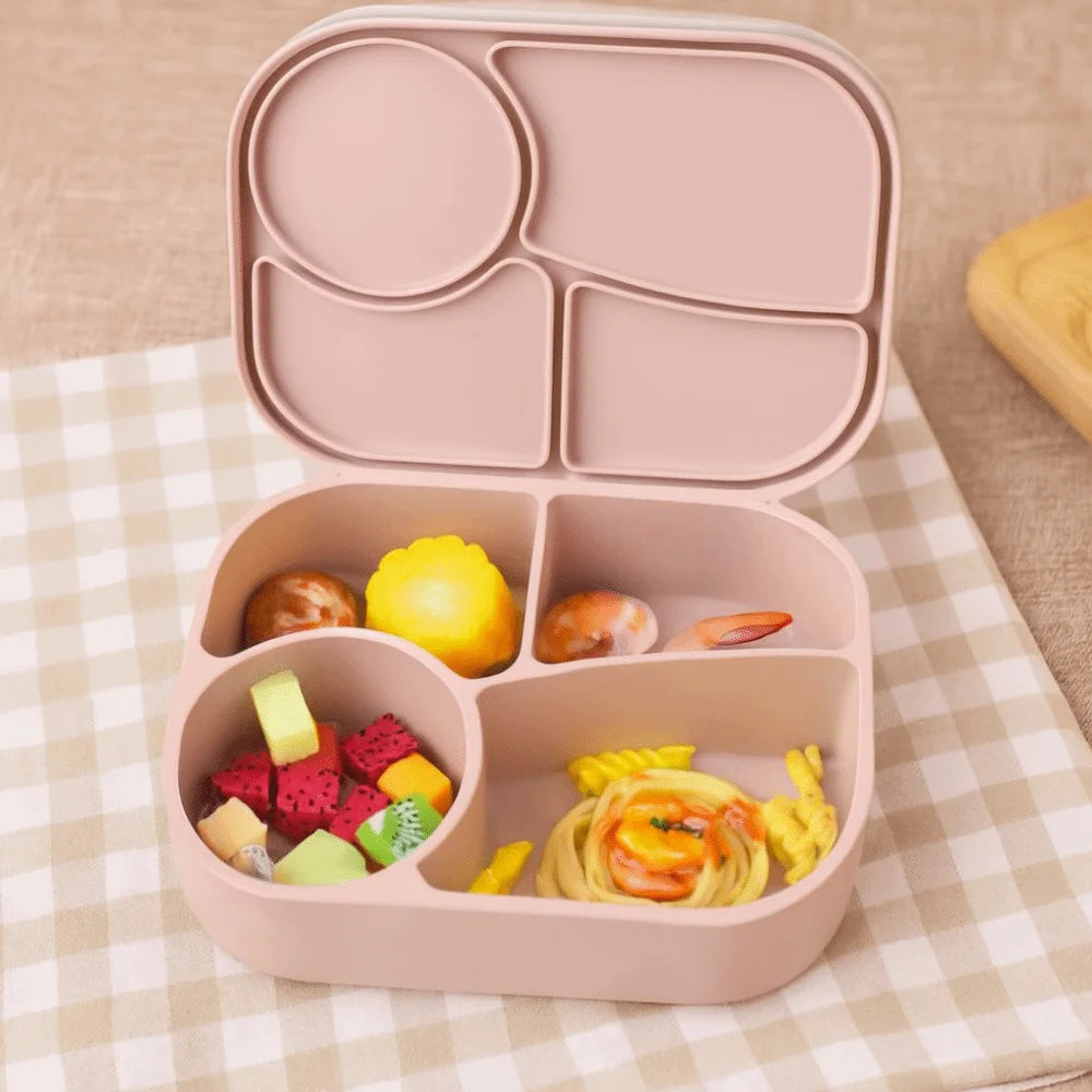 Rectangular Silicone 4 Grid Lunch Box Leak Proof Heat Resistant Lunch Container With Compartments Microwavable Fresh-keeping Box Vue