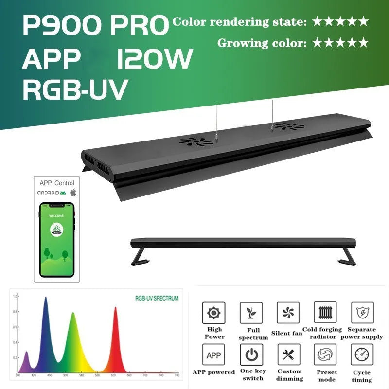 WEEK AQUA Full Spectrum Aquarium Plant Growing Dimmable Bluetooth LED Fish Tank Light Sunrise Sunset Lamp accesorios para pecera Vue 120w CN Plug