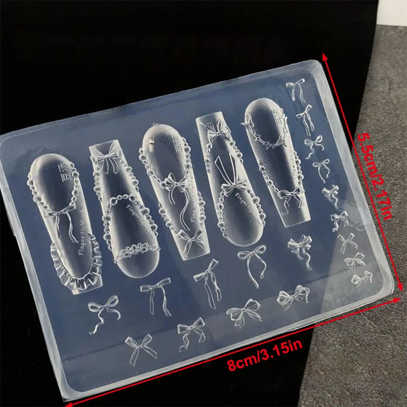 DIY Design Silicone Bowknot Bead Chain Ribbon 3D Acrylic Mold Nail Art Decorations Nail Art Mold Template For Nail Charms Vue onesize