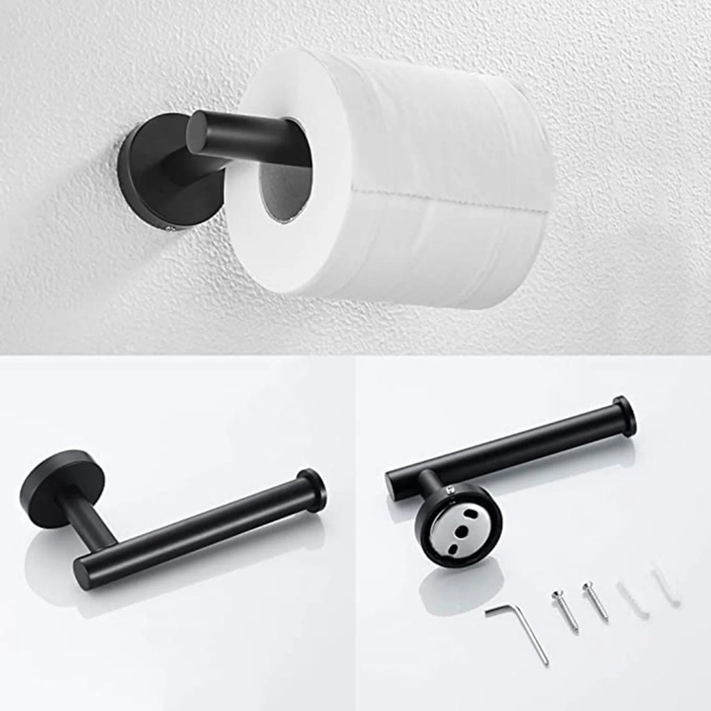 ABKW-4Pcs Bathroom Hardware Black Towel Ring And Toilet Paper Holder Stainless Steel Bathroom Hand Towel Holder Towel Vue Black