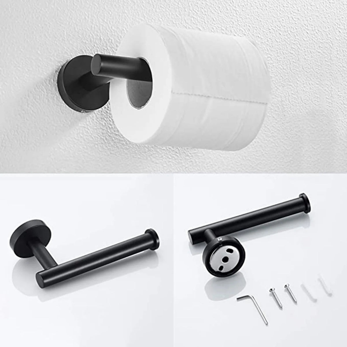 ABKW-4Pcs Bathroom Hardware Black Towel Ring And Toilet Paper Holder Stainless Steel Bathroom Hand Towel Holder Towel Vue Black