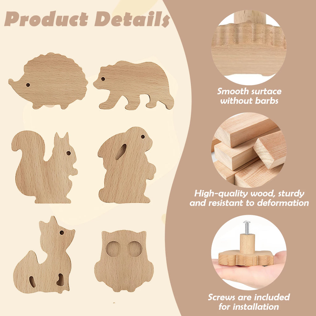 6-Pack Animal Wooden Drawer Knobs & Cabinet Handles for Kids Cabinet Knobs Vue