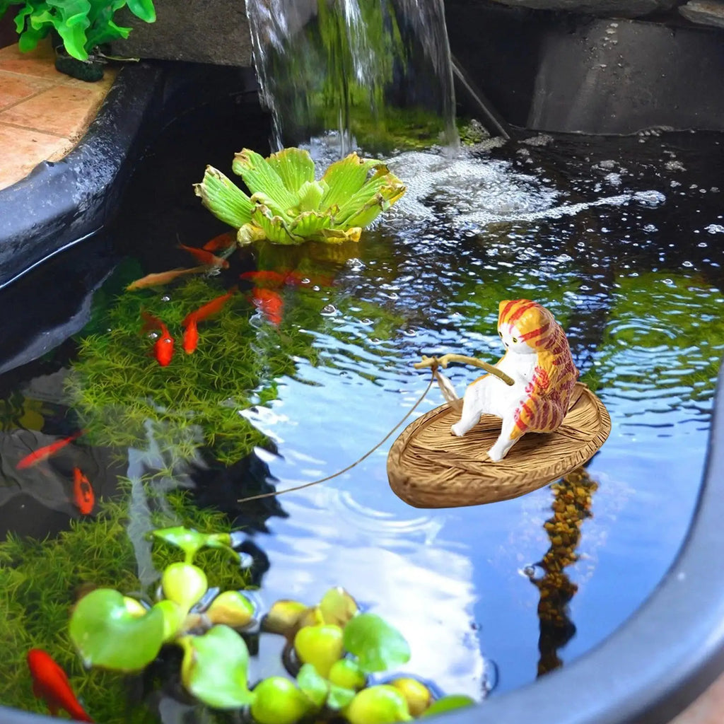 Cute Kitten Fishing Ornament Fish Tank Aquarium Decor for Garden Pond Home Office Landscaping Outdoor Aquatic River Vue