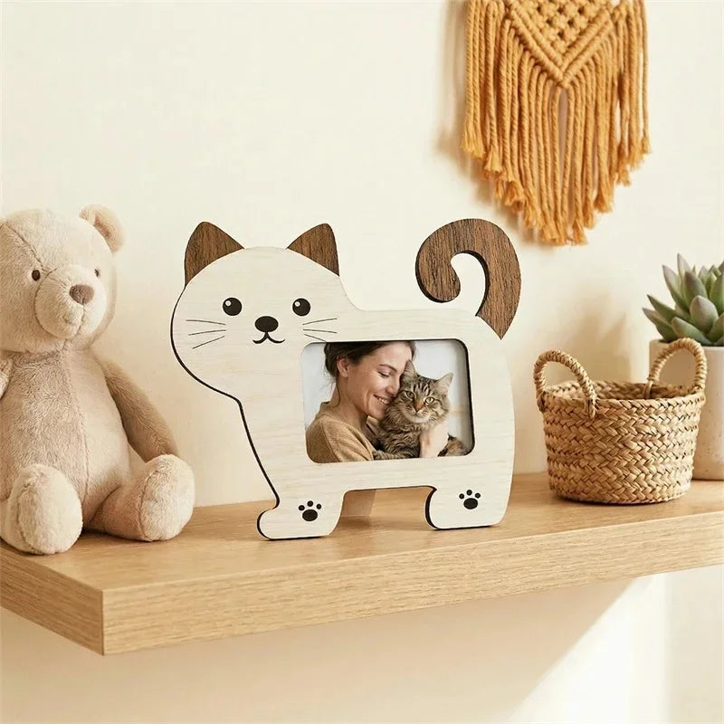 2pcs Cartoon Cat Wooden Picture Frame Cute Tabletop Memorial Home Display Party Centerpiece For Kids Girls Women Birthday Gift Vue