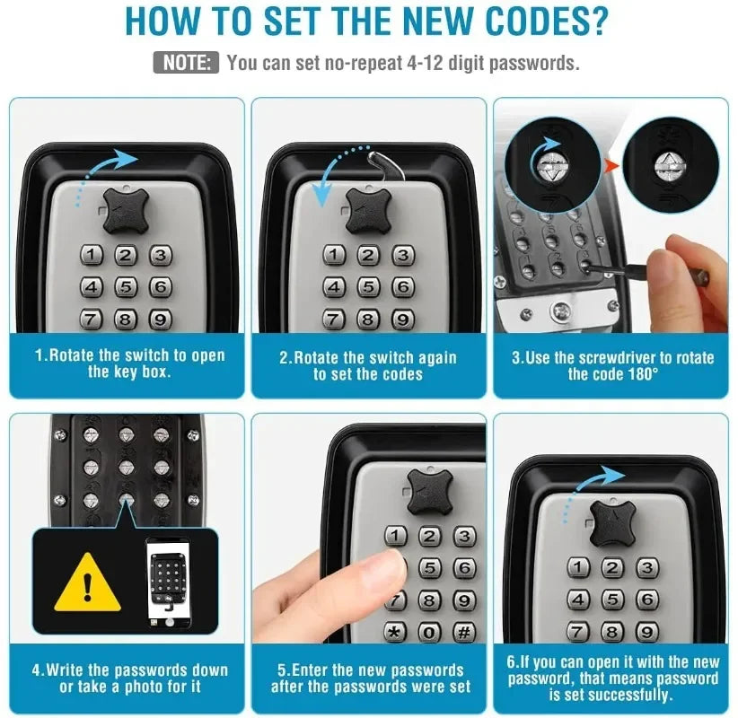 Password Combination Key Lock Box Storage Key Wall Mounted Outdoor Waterproof 12 Digit Security Key Safe Secret Organizer Box Vue