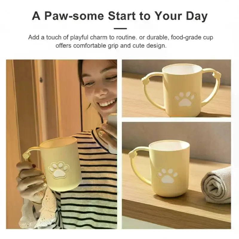Cute Cartoon Cat Paw Couples Plastic Mouthwash Toothbrush Cup With Handle Home Bathroom Tumblers Portable Toothbrush Holder Vue