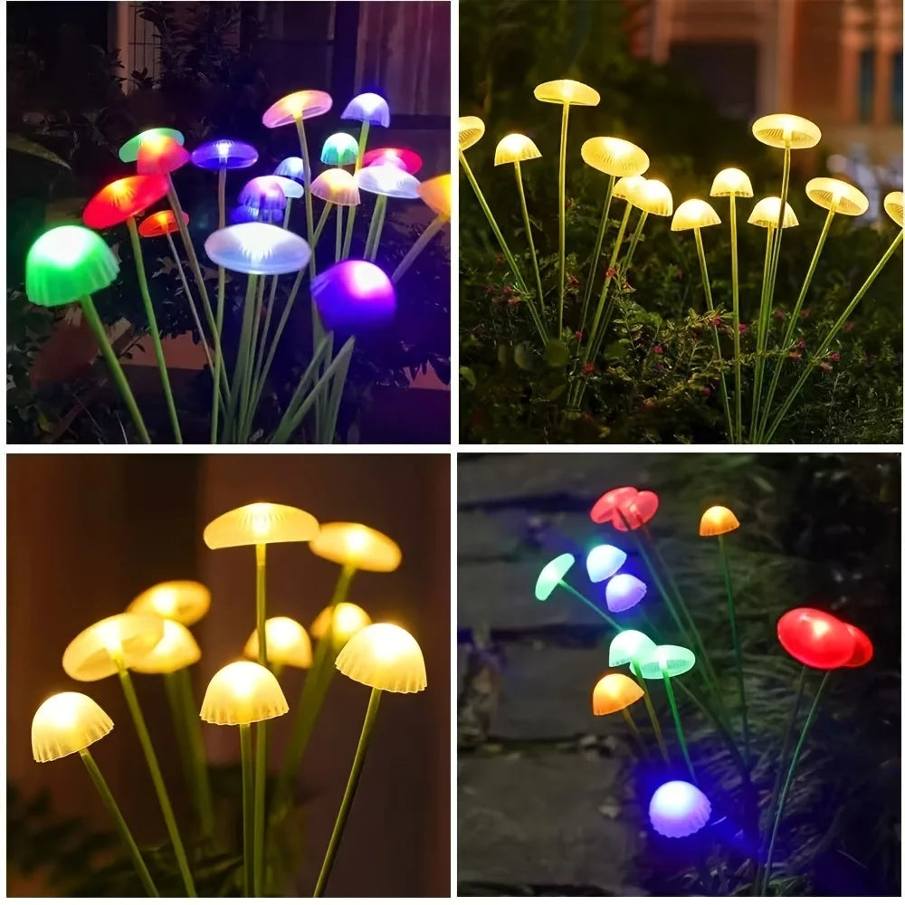 New Solar 6/8/10 LED Jellyfish Mushroom Lights, Creative Garden Decor - Adjustable Steady/Flash Modes, Perfect for Patio, Garden Vue