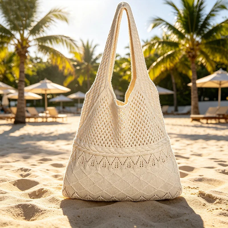 Solid Knitted Bag Hollow Woven Embroidered Shoulder Soft Handbags