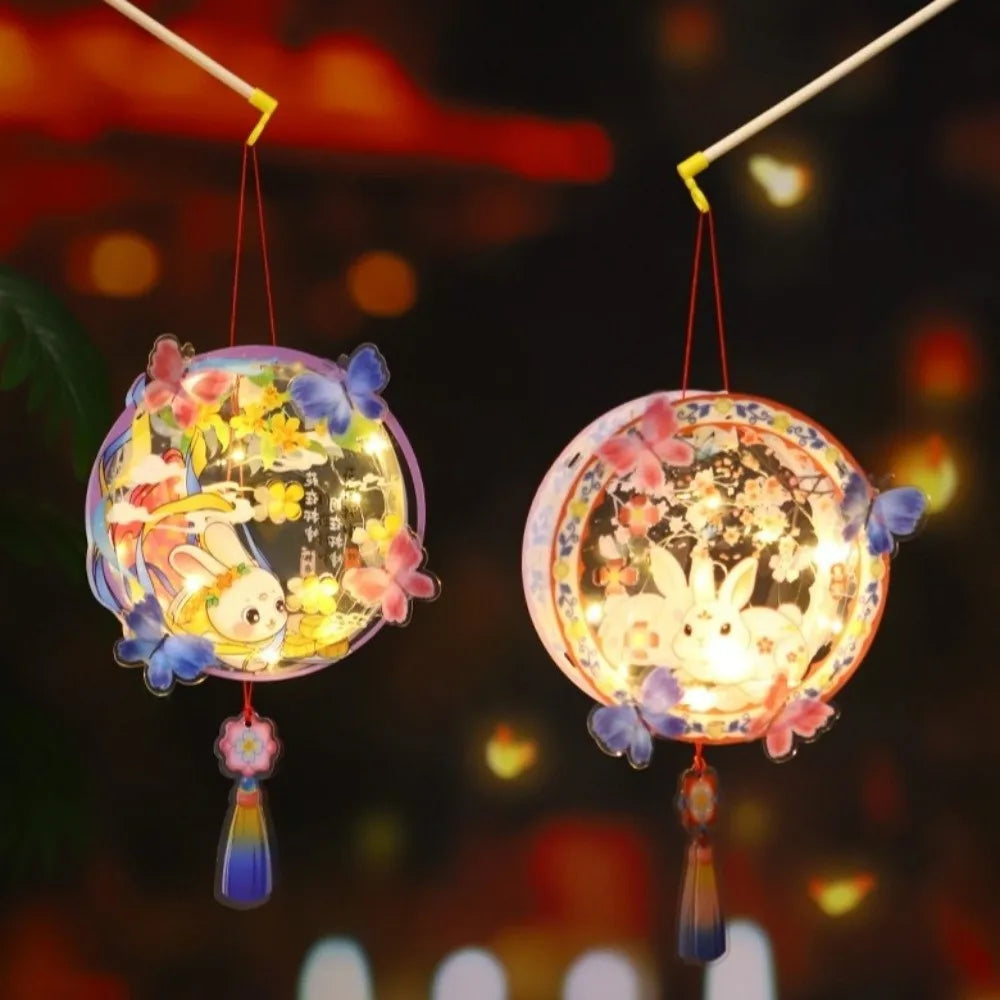 Transparent Mid-Autumn Festival Lantern DIY Craft Kit LED Glowing Handheld Rabbit Lantern Handmade Luminous Vue
