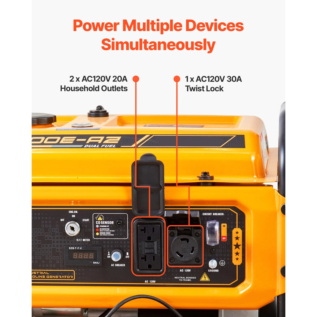 Dual Fuel Portable Generator 4650W Electric Start & CO Sensor Dual Fuel Generator Vue
