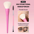 2Pcs Pink Makeup Brush Kit, Loose Powder Blush Brush & Double Ended Eyebrow Brush, Soft Cosmetic Brushes for Face & Eye Makeup Vue Pink