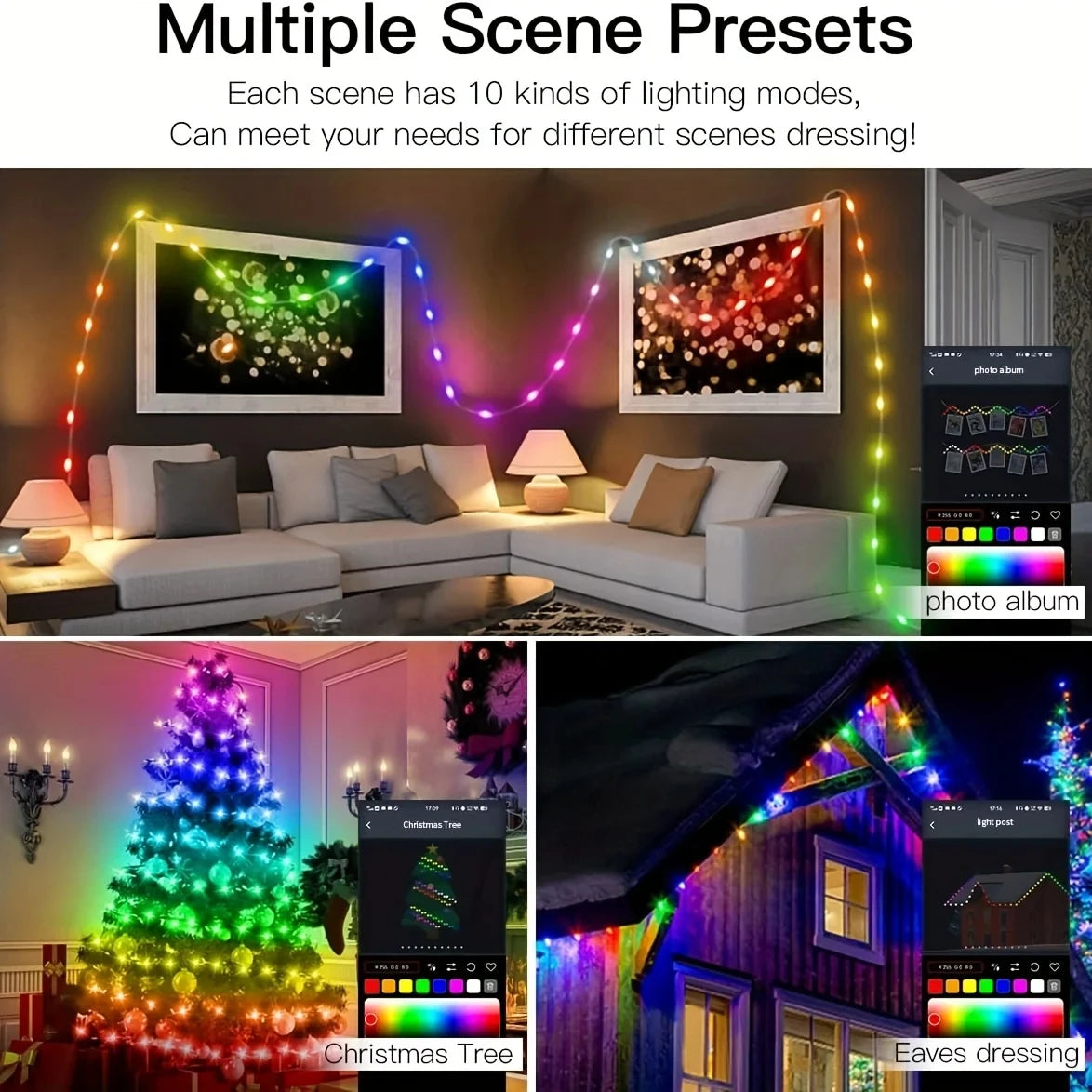 RGBIC LED String Light WS2812B USB 5V Bluetooth Music Sync Dream Color Waterproof Lamp For Wedding Holiday Room Atmosphere Decor Vue