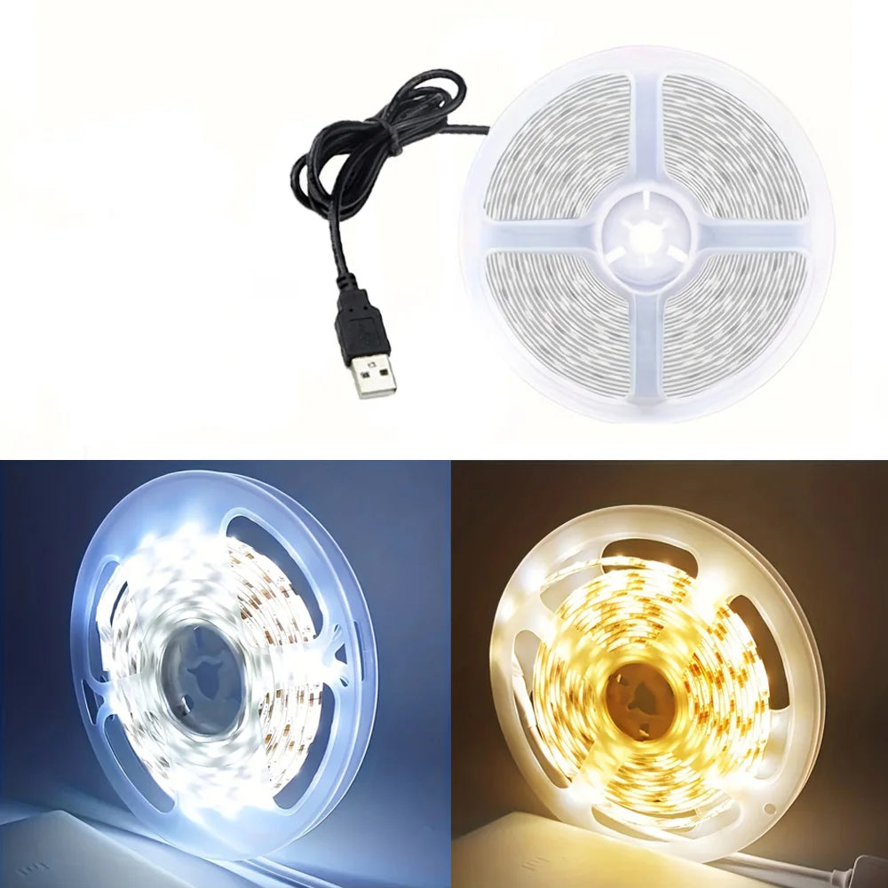 LED Strip Light USB Push switch with Adhesive Tape Flexible Ribbon Diode Lamp Tape for Room Kitchen Lighting Lamp Decoration Vue no switch Warm White 4 m