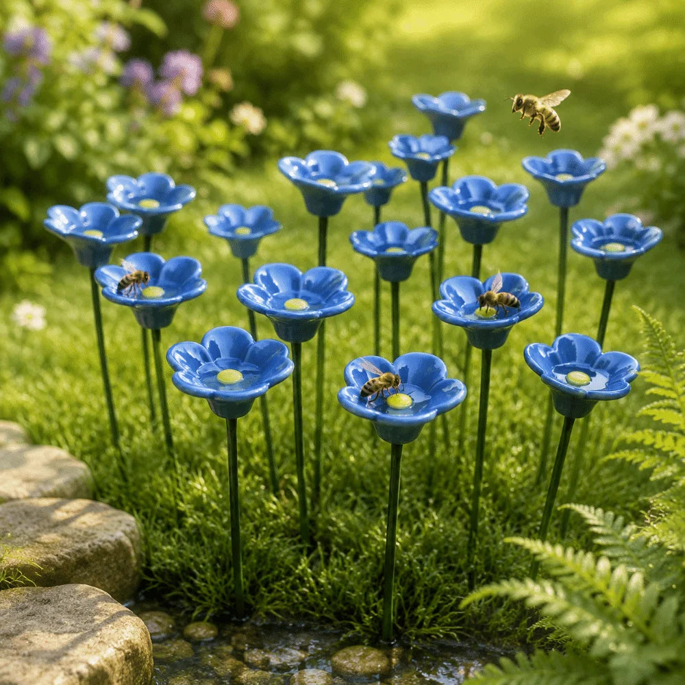 3 pcs Flower Shape Bee Butterfly Water Dispenser Garden Decoration Ceramic Insect Drinking Cup DIY Gifts Bee Watering Station Vue