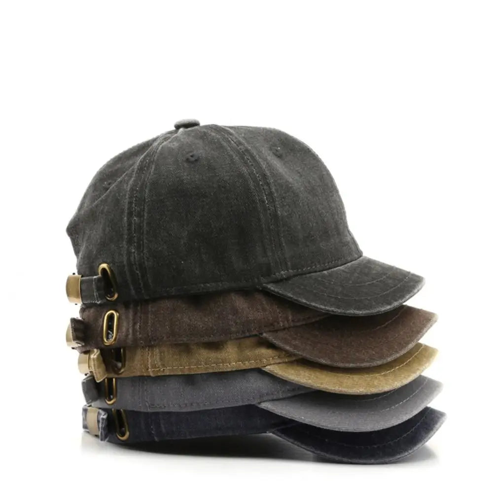 Fashion Short Brim Baseball Cap Adjustable Solid Bucket Panama Washed