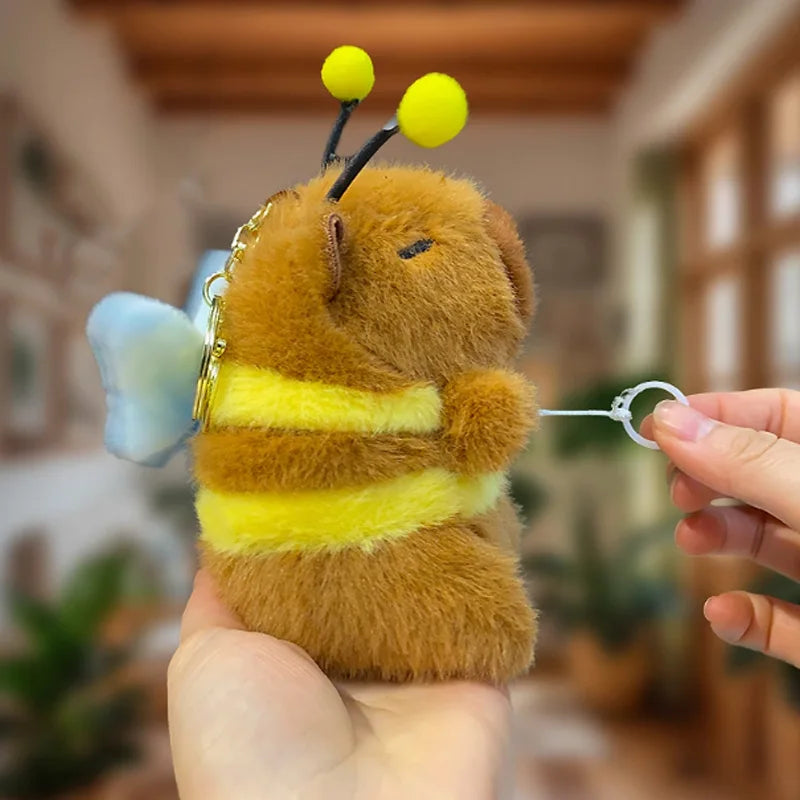 1-20PCS Cute Plush Bee Wings Vibrating Keychain Capybara Fun Quirky Toys Plush Bee Doll Bag Charm Plush Charm Children's Gift Vue
