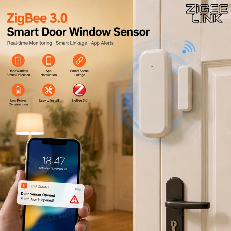 Zigbee3.0 Door Window Contact Sensor Wireless Anti-Theft Burglar Detector APP Push Alert Work With Tuya Smart Life Alexa Google Vue