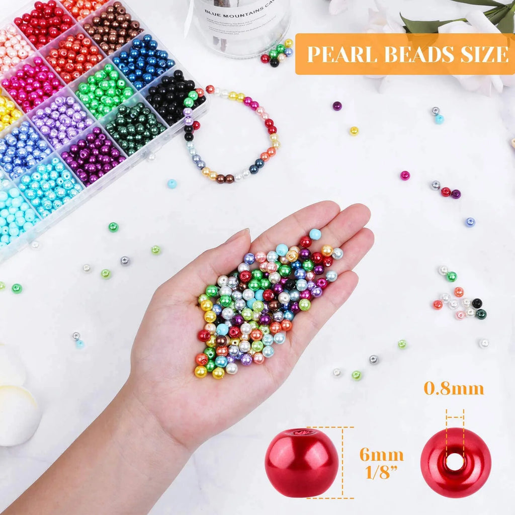 1680pcs 6mm 24 Colors Faux Pearl Set DIY Bracelet Necklace Making Materials with Box Vue