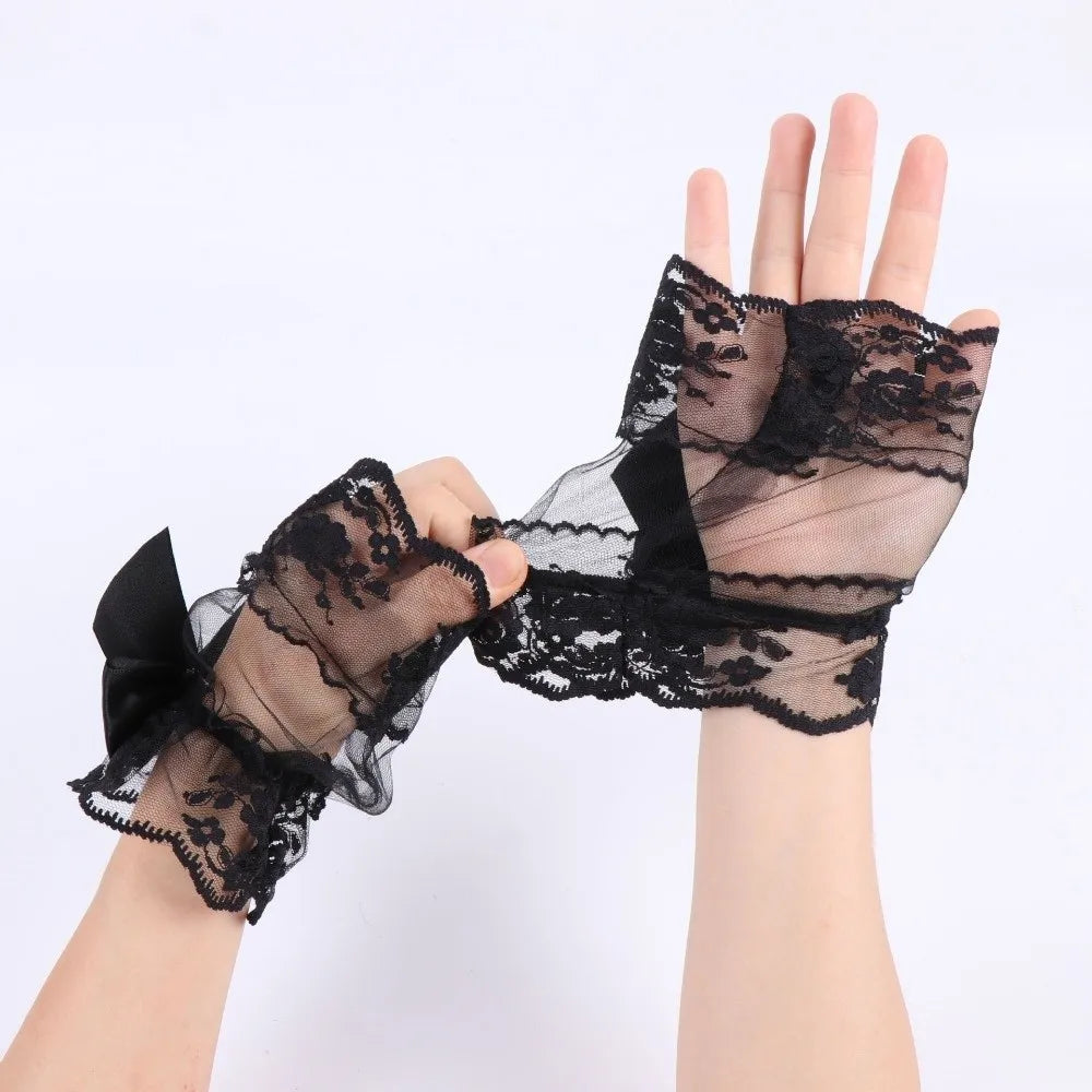 Lace Fake Sleeves Mesh Detachable Wrist Cuffs Bowknot Flower Short