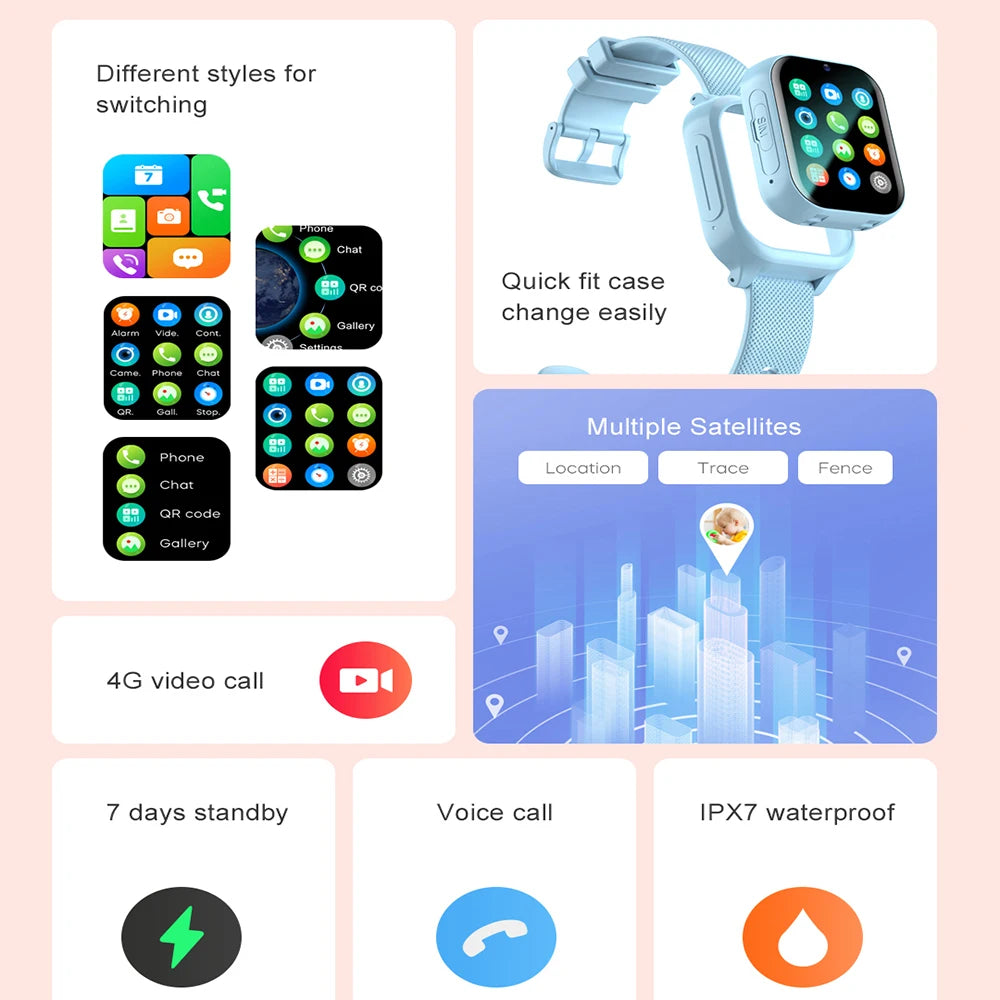 4G Smart Watch Kids GPS WIFI Video Call SOS Child Smartwatch Camera Monitor Tracker Location Phone Watch Boys Girls Gifts Vue