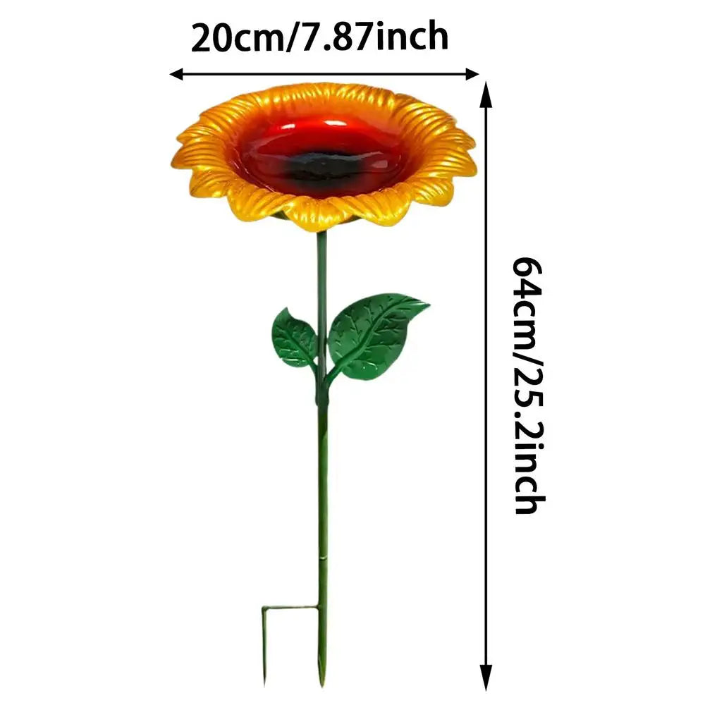 metal Outdoor Standing Bird Bath Sunflower Pattern Decorative Water Feeder Bowl Attractive Garden Decor for Hummingbird Finch Vue A