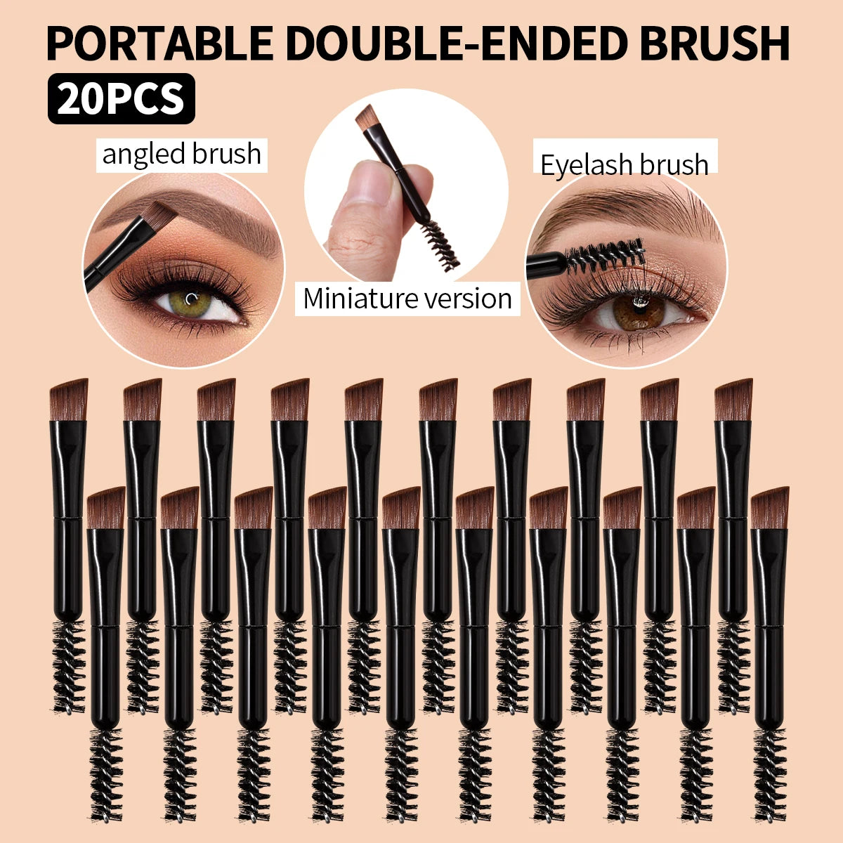 Professional Double‑Ended Eyebrow Brush, Angled Head Brow Contour & Spoolie Mascara Wand Makeup Brushes, Portable Eye Make Tools Vue black