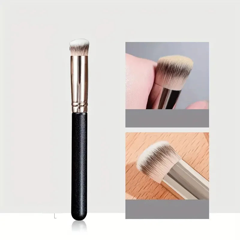 Multi-Angle Face Brush - Streak-Free Foundation & Contour Duo, Vegan Bristles for Blending (Salon & Home Use) Vue