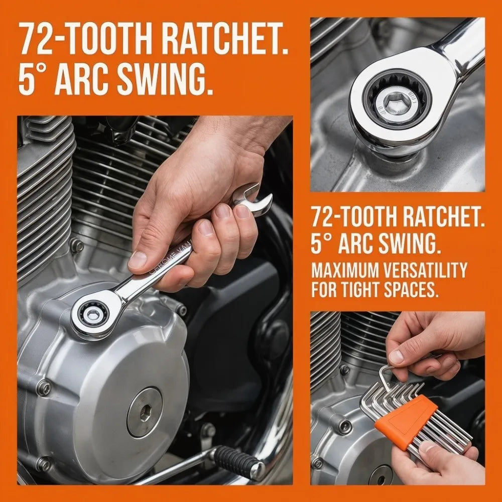 9/10Pcs Durable Ratcheting Combination Wrench Set High Hardness 72-Tooth Gear 3-17mm Self-Tightening Wrench Portable L-Wrench Vue