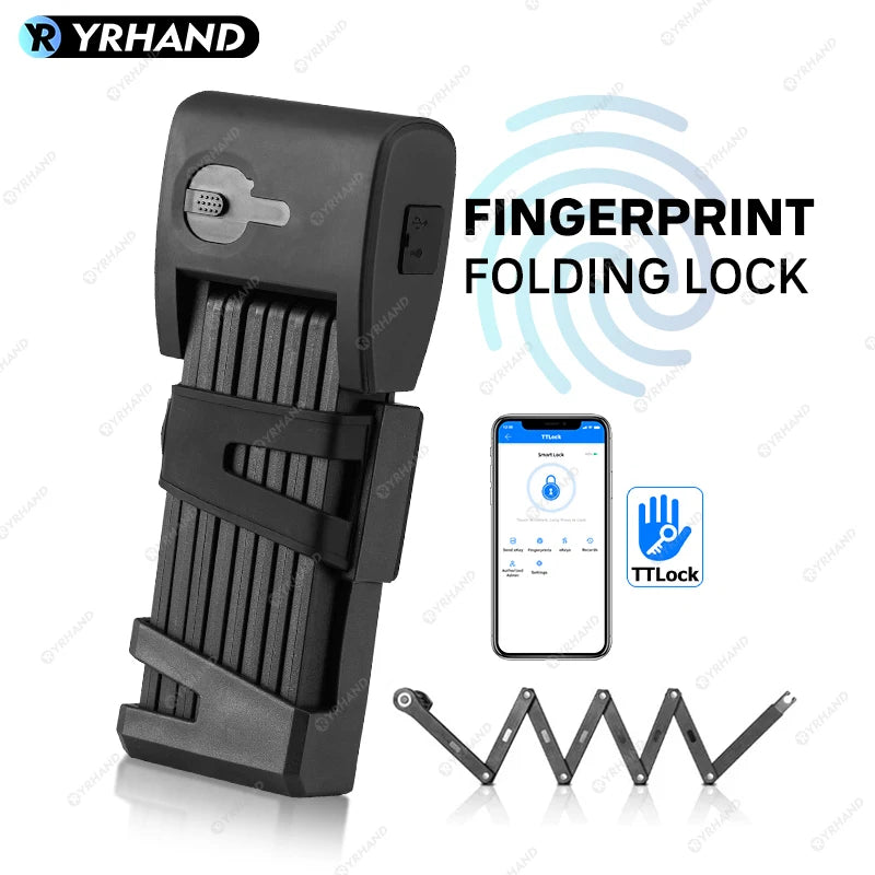 YRHAND Ttlock Unlock Bicycle Foldable Bike Lock Road Fold Lock High Security IP67 Anti-Theft Scooter Electric E-Bike Smart Lock Vue 826 China Mainland