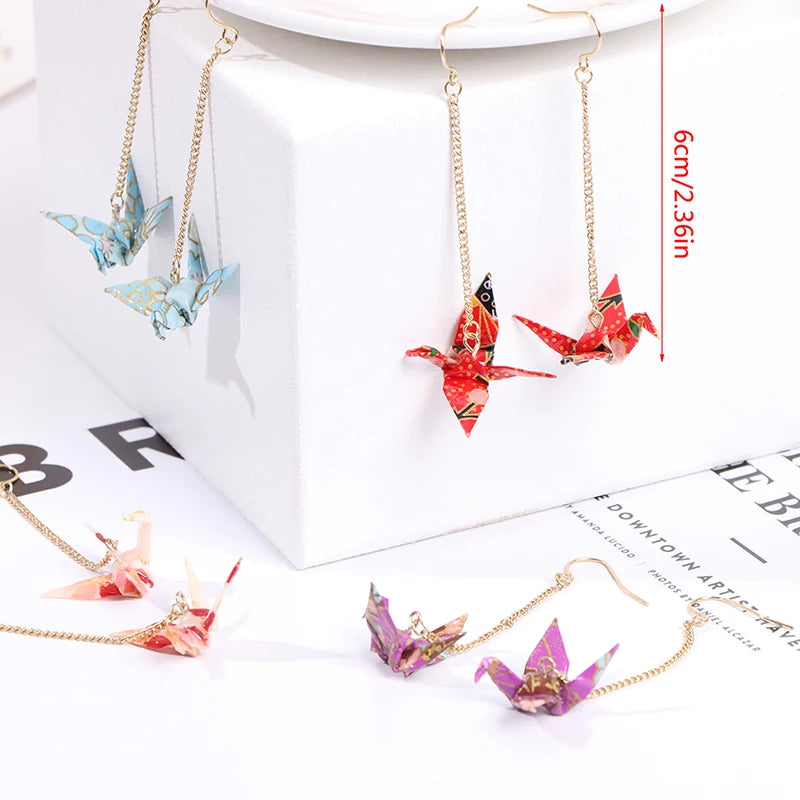 1 Pair Red Blings Bird Cranes Paper Earrings Romantic Crane Pendant Trendy Jewelry For Women Accessories Vue