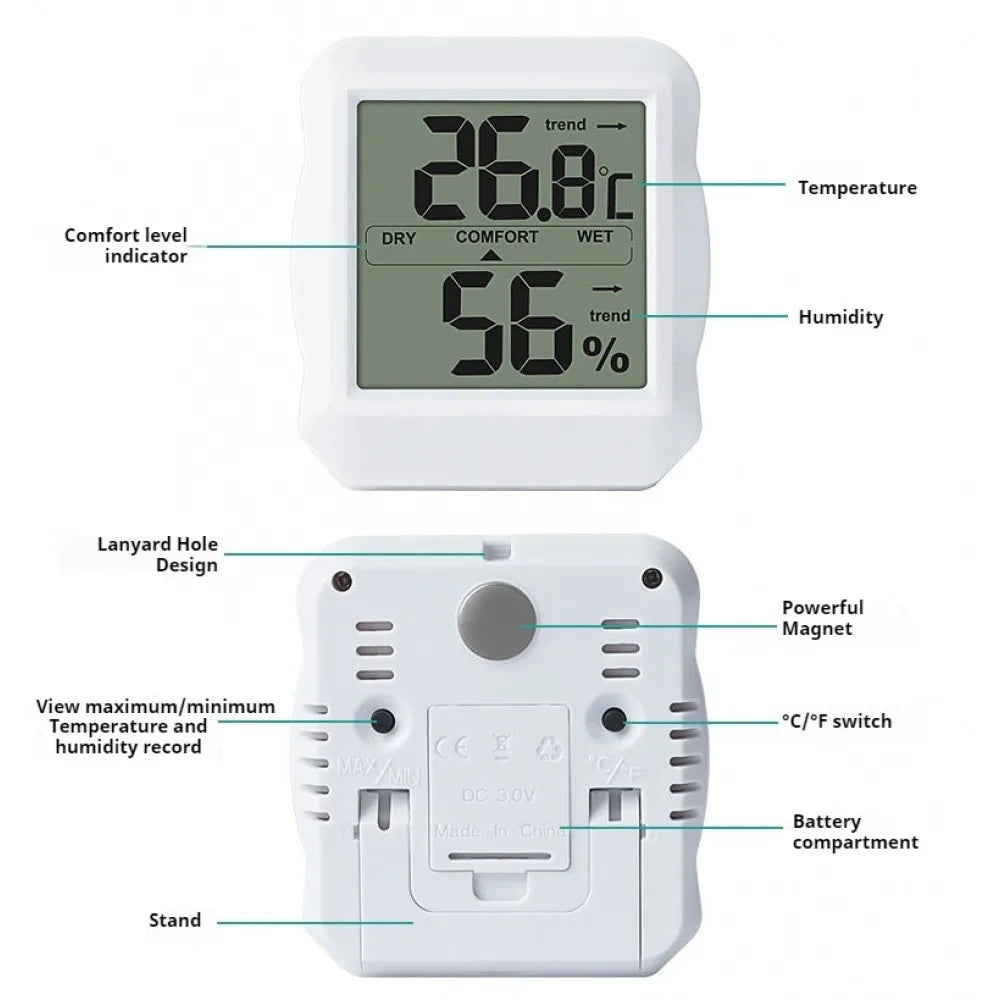 Digital Display Temperature and Humidity Meter -10℃-50℃ Thermometer 10~99%RH Hygrometer Indoor Electronic Thermometer Hygrometer Vue