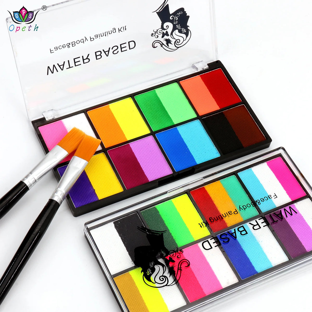 Palette Rainbow Stripe Paint Set with Brushes Water Based Dual-Tone Face and Body Paint Palette Christmas Halloween Cosplay Vue