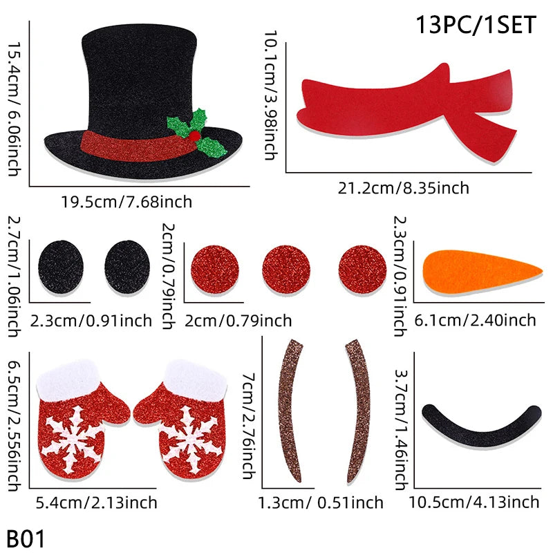 Christmas Door Window Stickers Felt Cloth Snowman Santa Claus Elk Wall Sticker Christmas Home Decoration Happy New Year 2025 Vue